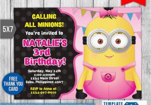 Minion Birthday Party Invites Girl Minion Invitation Birthday Invitation Psd by