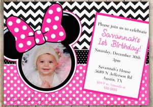 Minnie Mouse 1st Birthday Custom Invitations Minnie Mouse Chevron Birthday 1st Birthday Invitation 2nd