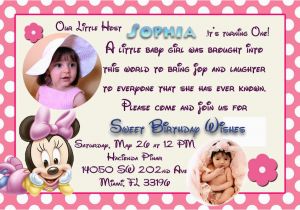 Minnie Mouse 1st Birthday Invitations with Photo Baby Minnie Mouse 1st Birthday Birthday Party Ideas