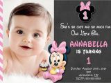 Minnie Mouse 1st Birthday Invitations with Photo Chalkboard Baby Minnie Mouse 1st Birthday Photo