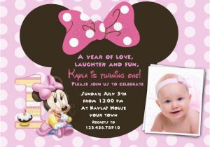 Minnie Mouse 1st Birthday Invitations with Photo Free Download Minnie Mouse 1st Birthday Invitations