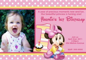 Minnie Mouse 1st Birthday Invitations with Photo Minnie Mouse 1st Birthday Invitations Ideas Bagvania