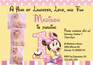 Minnie Mouse 1st Birthday Invitations with Photo Minnie Mouse First 1st Birthday Printable Invitation