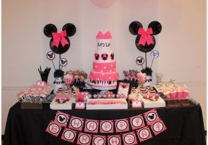 Minnie Mouse First Birthday Party Decorations Real Parties Pink Zebra Minnie Mouse Inspired 1st