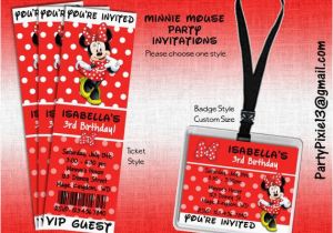 Minnie Mouse Ticket Birthday Invitations Disney Minnie Mouse Party Invitations Ticket Style or Badge