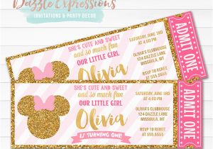 Minnie Mouse Ticket Birthday Invitations Printable Pink and Gold Minnie Mouse Inspired Ticket