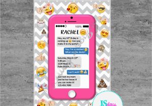 Mobile Birthday Invitations Cell Phone Emoji Tween Teen Birthday Invitation Cellphone