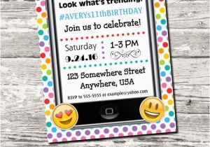 Mobile Birthday Invitations Emoji Cell Phone Trending Birthday Party Invitation
