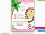 Monkey 1st Birthday Invitations Girl Monkey Birthday Invitation Jungle Girl First Birthday