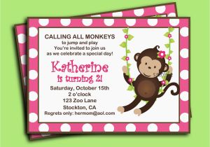 Monkey Birthday Invites Monkey Girl Invitation Printable or Printed with Free
