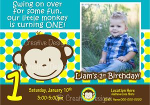 Monkey First Birthday Invitations Mod Monkey Invite Mod Monkey Invitation Photo 1st Birthday