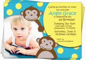 Monkey First Birthday Invitations Monkey Birthday Invitations Jungle 1st First Kids by