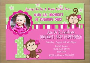 Monkey First Birthday Invitations Monkey Girl 1st Birthday Invitation Digital by