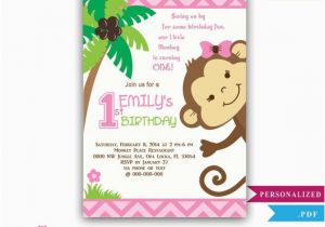 Monkey Invitations for 1st Birthday Girl Monkey Birthday Invitation Jungle Girl First Birthday