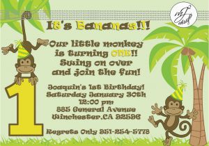 Monkey themed Birthday Invitations Monkey themed Birthday Invitation Wording First Birthday