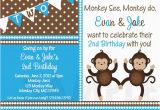 Monkey themed Birthday Invitations Printable Birthday Invitations Twins Party Monkey themed