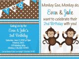 Monkey themed Birthday Invitations Printable Birthday Invitations Twins Party Monkey themed