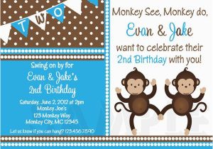 Monkey themed Birthday Invitations Printable Birthday Invitations Twins Party Monkey themed