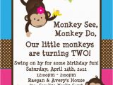 Monkey themed Birthday Invitations Twins Monkey Birthday Invitations Printable Party Invite