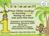 Monkey themed Birthday Party Invitations Monkey themed Birthday Invitation Wording First Birthday