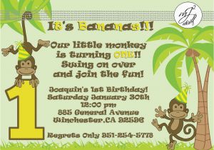 Monkey themed Birthday Party Invitations Monkey themed Birthday Invitation Wording First Birthday
