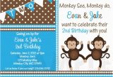 Monkey themed Birthday Party Invitations Printable Birthday Invitations Twins Party Monkey themed