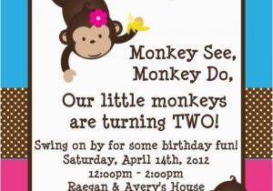 Monkey themed Birthday Party Invitations Twins Monkey Birthday Invitations Printable Party Invite
