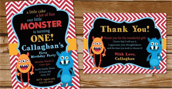 Monster themed Birthday Invitations Monster themed Birthday Party Invitations Printing by