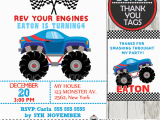 Monster Truck Birthday Invitations Free Printable Blue Monster Truck Birthday Invitation Personalized D3