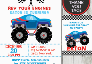 Monster Truck Birthday Invitations Free Printable Blue Monster Truck Birthday Invitation Personalized D3
