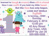 Monsters Inc First Birthday Invitations Baby Monsters Inc Girl 1st Birthday Custom Digital