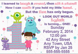 Monsters Inc First Birthday Invitations Baby Monsters Inc Girl 1st Birthday Custom Digital