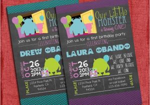 Monsters Inc First Birthday Invitations Printable Chalk Style Monsters Inspired 1st Birthday