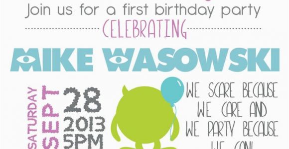 Monsters Inc First Birthday Invitations Printable Monsters Inspired 1st Birthday Birthday
