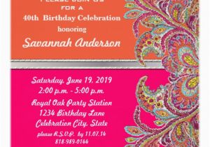 Moroccan Birthday Invitations Moroccan Tangerine Hot Pink 40th Birthday Party