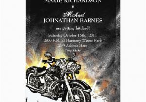 Motorcycle Birthday Invitation Templates Leather Flames Offbeat Biker Wedding Invitation Zazzle