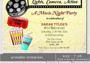 Movie Night Birthday Invitations Free Printable Items Similar to Printable Movie Night Birthday Party