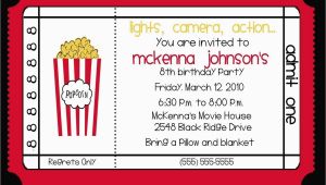 Movie theater Birthday Party Invitations Movie theater Birthday Party Invitation by Nattysuedesigns1