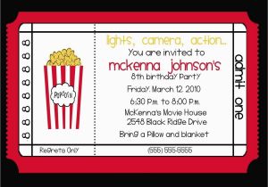 Movie theater Birthday Party Invitations Movie theater Birthday Party Invitation by Nattysuedesigns1