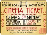 Movie theater Birthday Party Invitations Movie Ticket Birthday Invitations Ideas Bagvania Free
