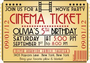 Movie theater Birthday Party Invitations Movie Ticket Birthday Invitations Ideas Bagvania Free