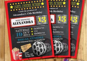 Movie theatre Birthday Invitations Custom Movie Cinema theater Birthday Party Invitations Kids