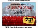 Movie theatre Birthday Invitations Movie theater Invitation Movie themed Birthday Invitation