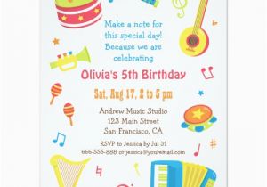 Music themed Birthday Invitations Colourful Music Instruments Kids Birthday Party Card