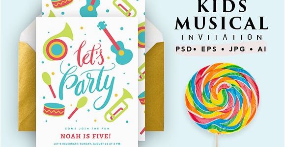 Musical Birthday Cards for Children Printable Musical Birthday Card Invitation Templates