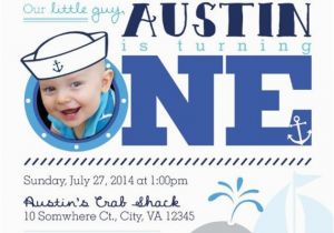 Nautical themed First Birthday Invitations First Birthday or Party Invitation Nautical Crab and Whale