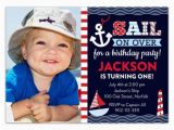 Nautical themed First Birthday Invitations Sail Away Nautical Birthday Invitations Paperstyle