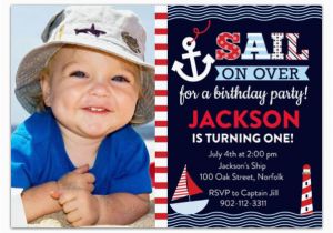 Nautical themed First Birthday Invitations Sail Away Nautical Birthday Invitations Paperstyle