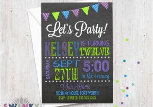 Neon Colored Birthday Invitations Chalkboard Birthday Invitation Neon Colors Tween Girls