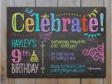Neon Colored Birthday Invitations Chalkboard Invitation Tween Birthday Neon Colors